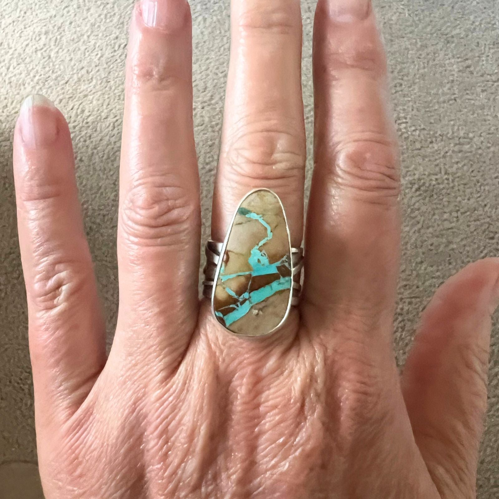 Royston Ribbon Turquoise and Sterling Silver Ring, Size 8