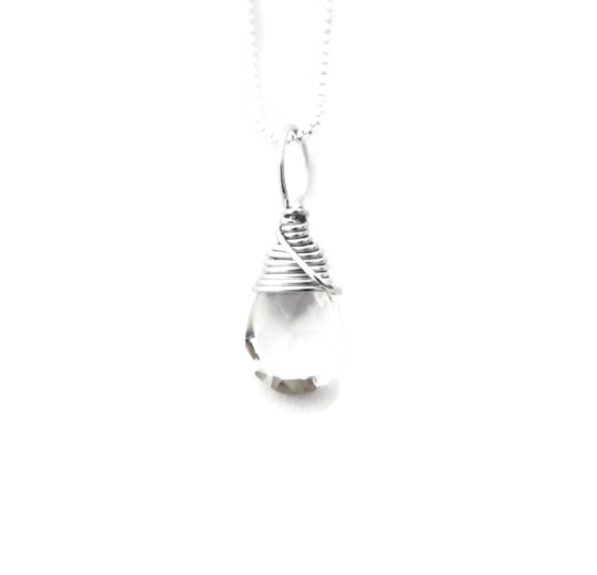 April birthstone clear quartz silver necklace