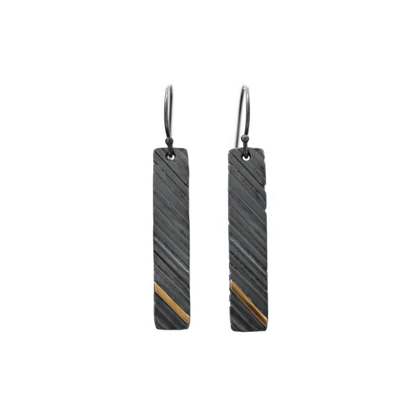 Bar earrings oxidized silver and gold