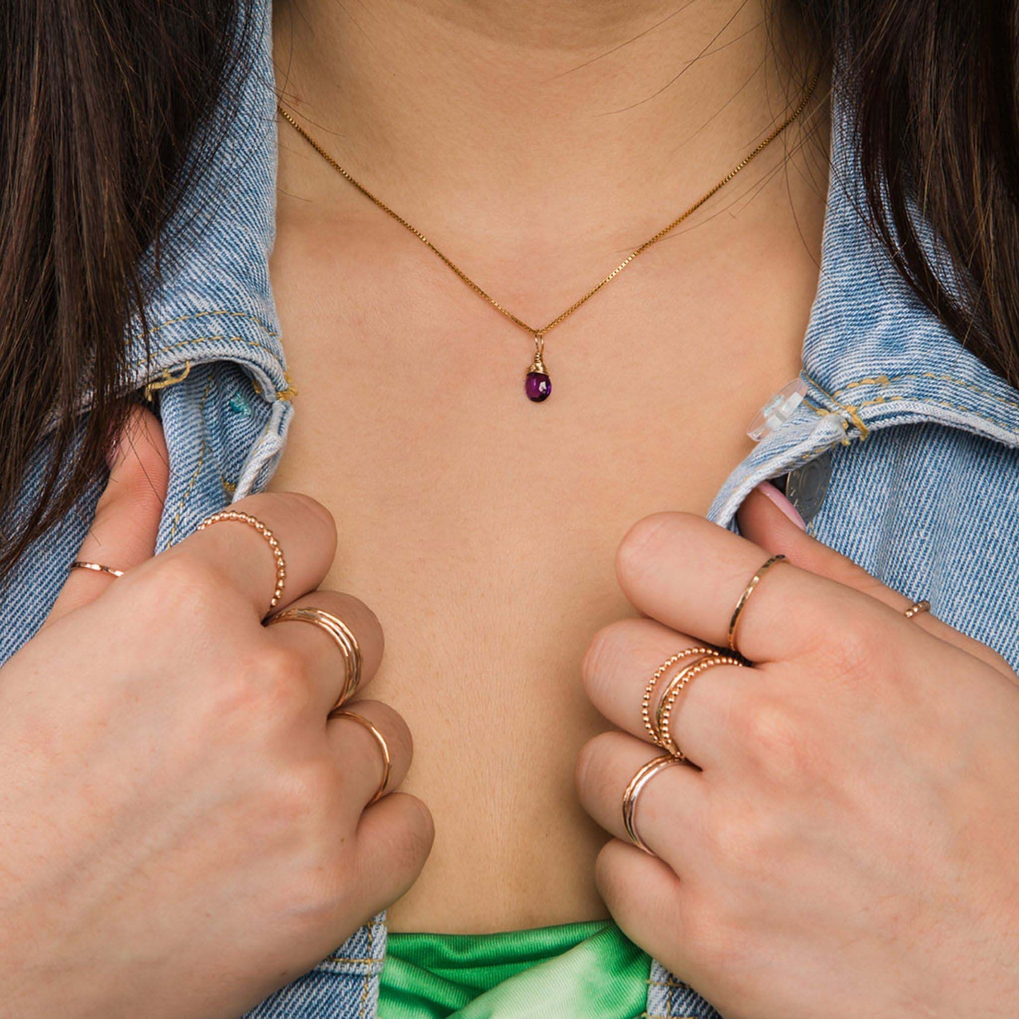 February birthstone necklace closeup