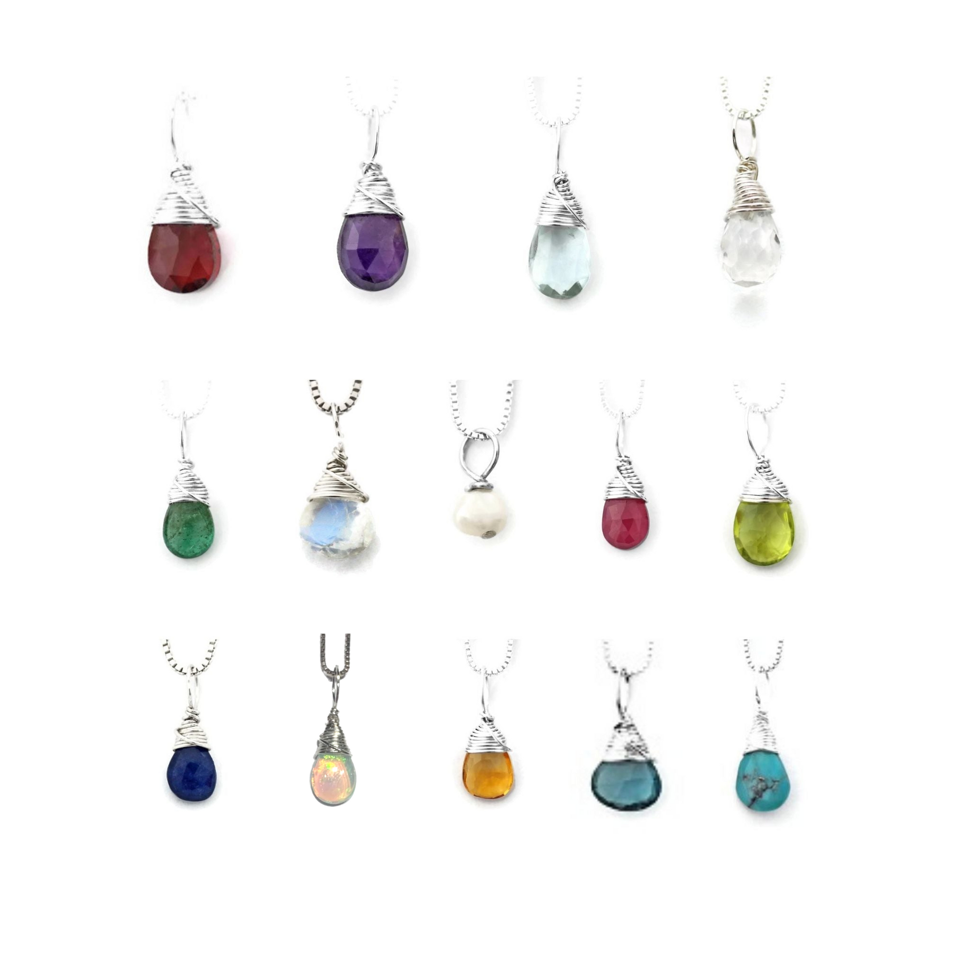 Genuine birthstone necklaces in sterling silver by Jen Lesea Designs