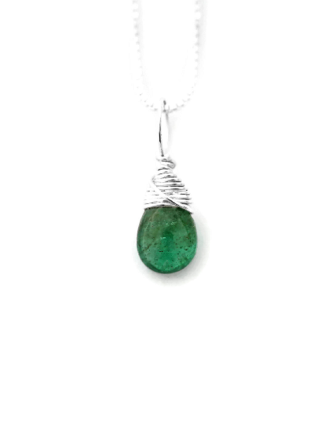 May birthstone genuine emerald silver necklace