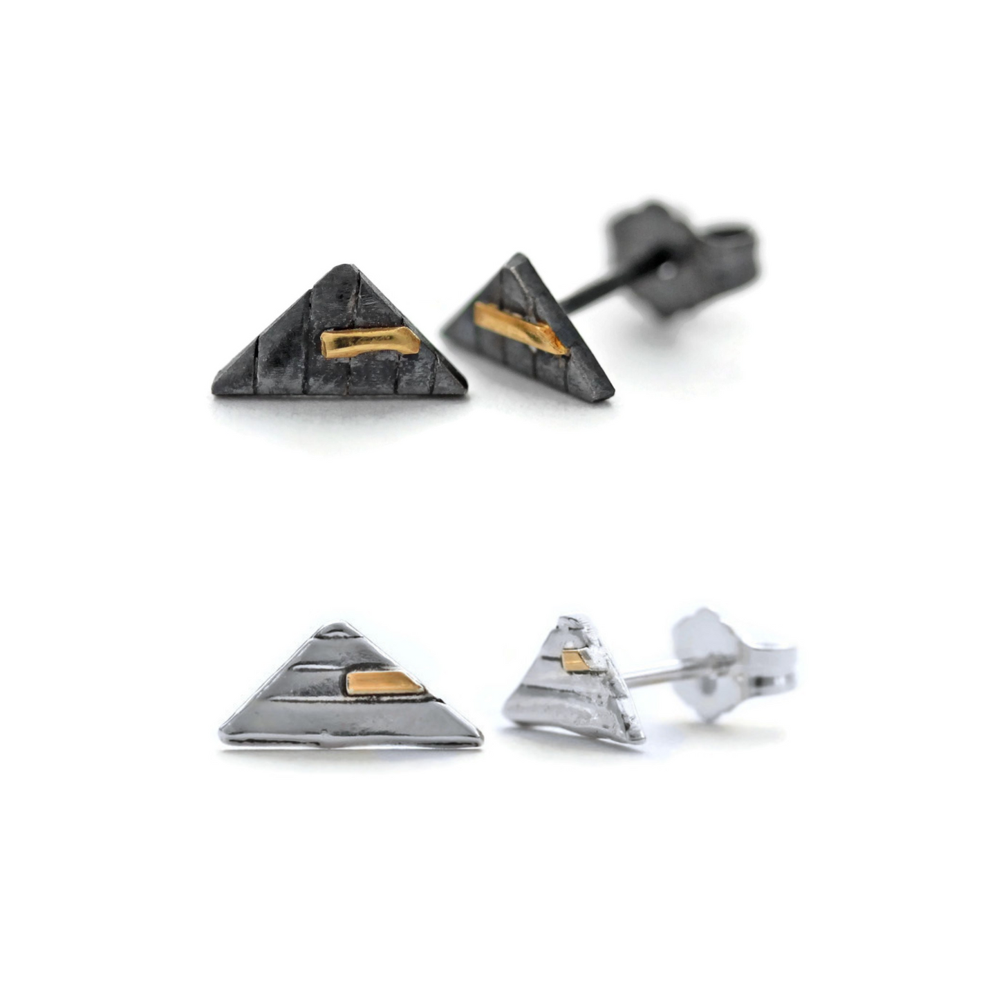 Mixed metal triangle stud earrings by Jen Lesea Designs