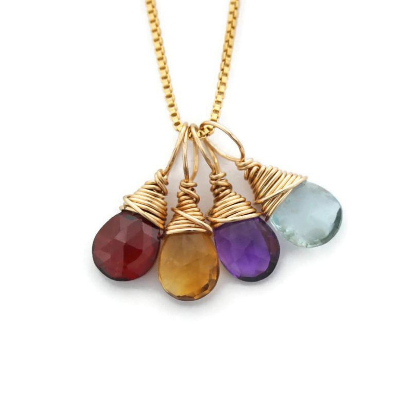 Mom gold necklace with four birthstones by Jen Lesea Designs