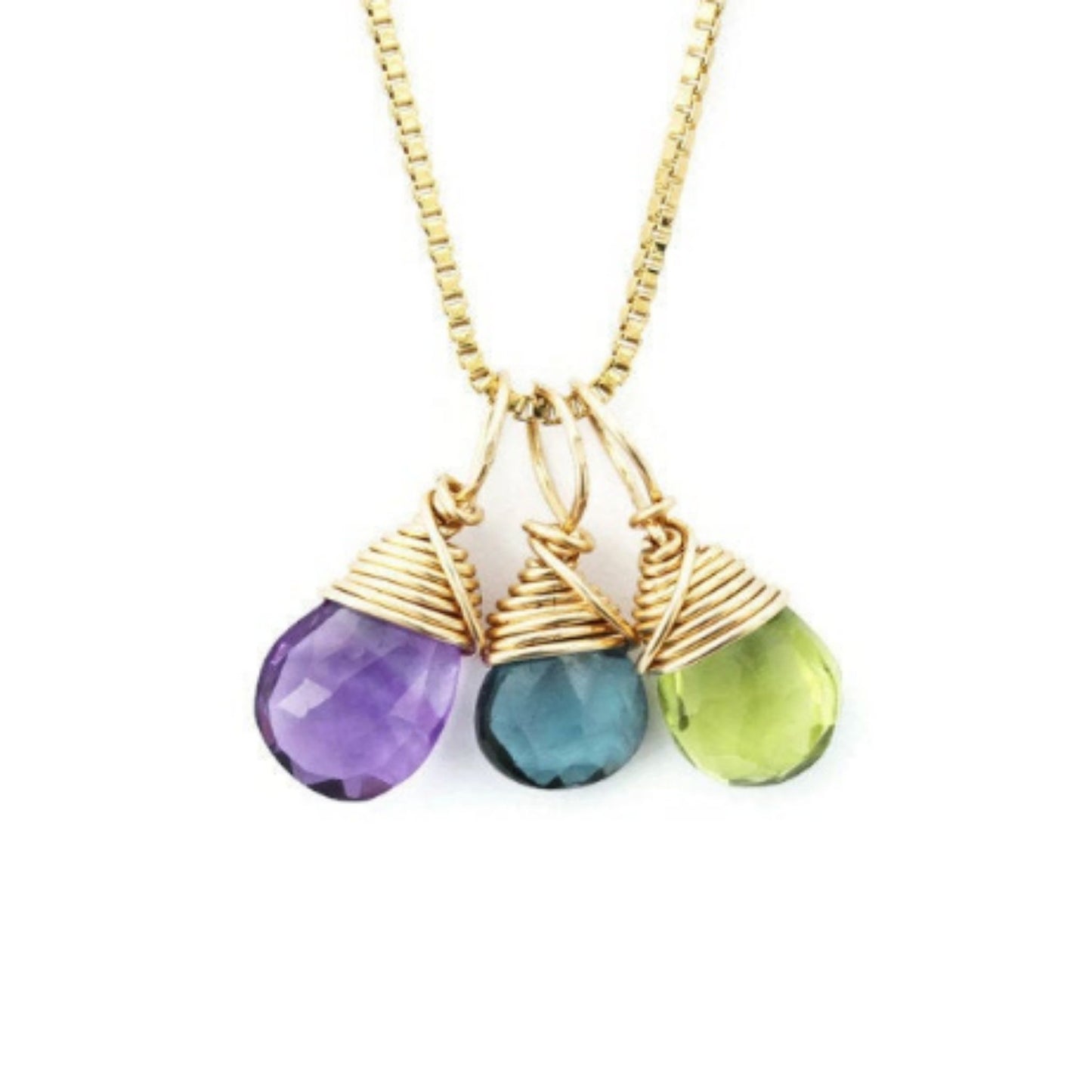 Mom gold necklace with three birthstones by Jen Lesea Designs