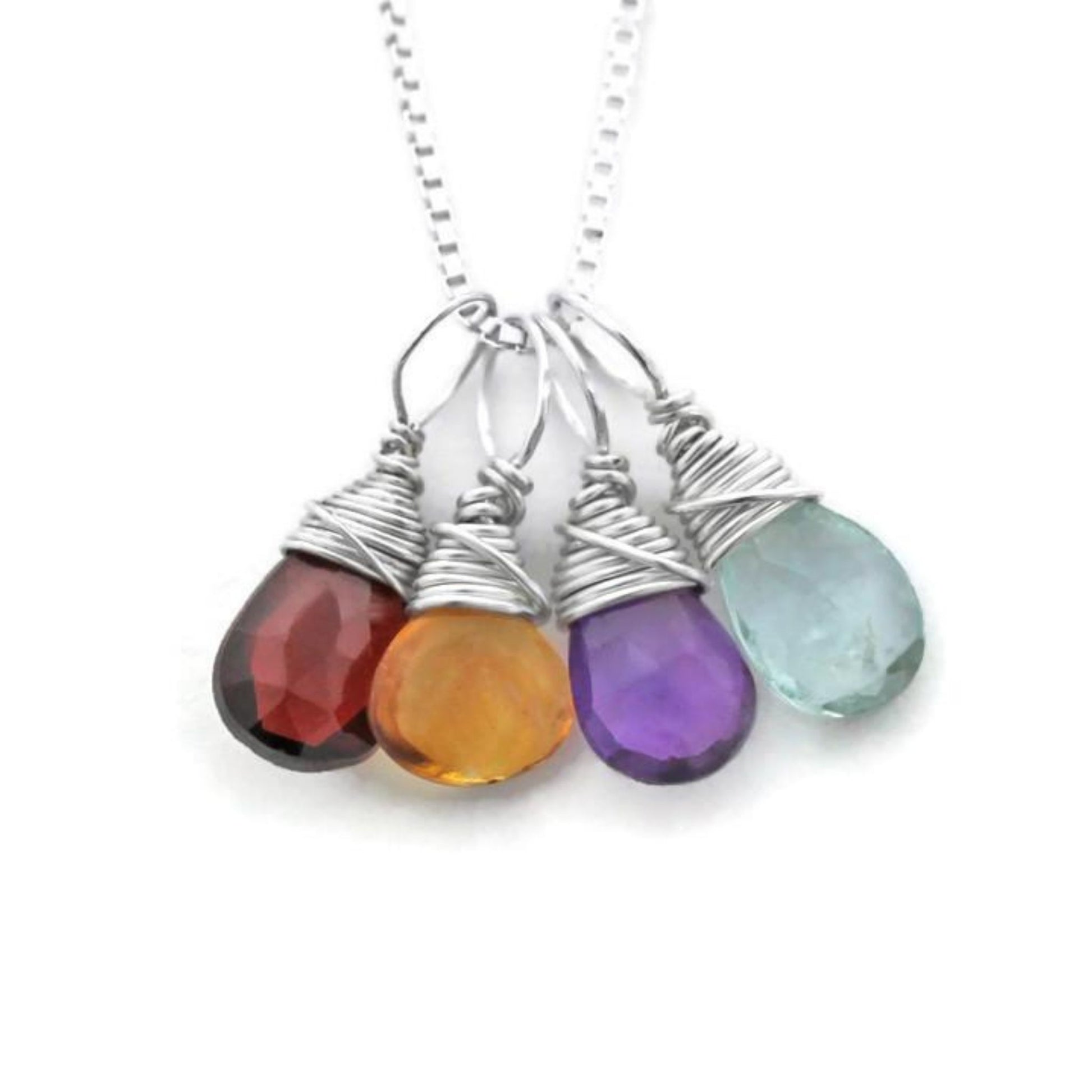 Mom silver necklace with four birthstones by Jen Lesea Designs