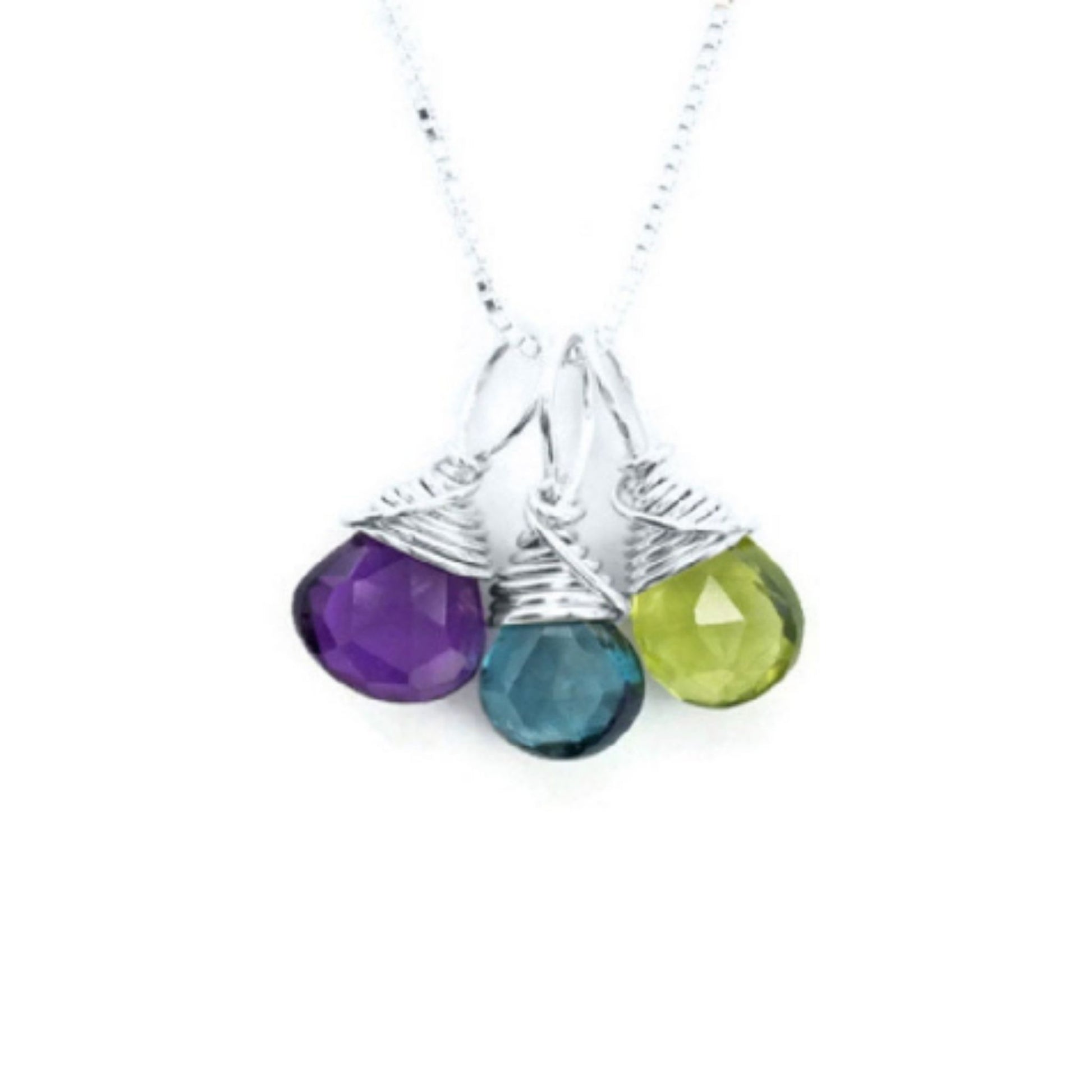 Mom silver necklace with three birthstones by Jen Lesea Designs