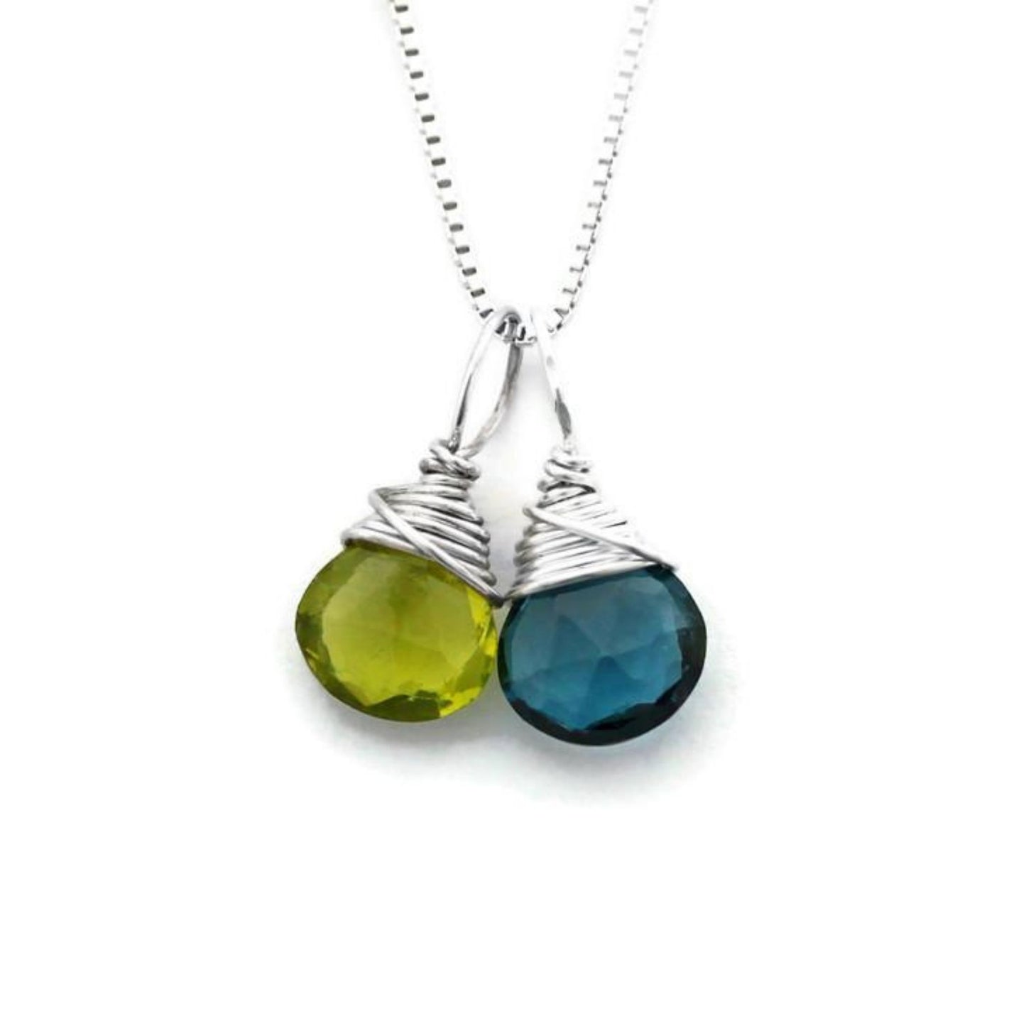 Mom silver necklace with two birthstones by Jen Lesea Designs