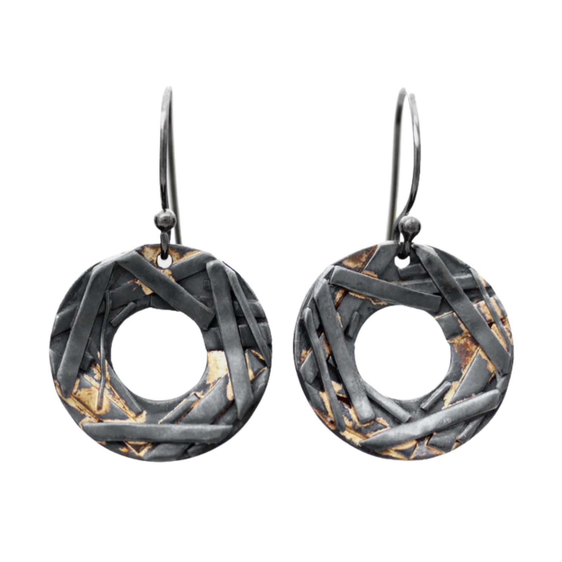 Round washer mixed metal earrings by Jen Lesea Designs