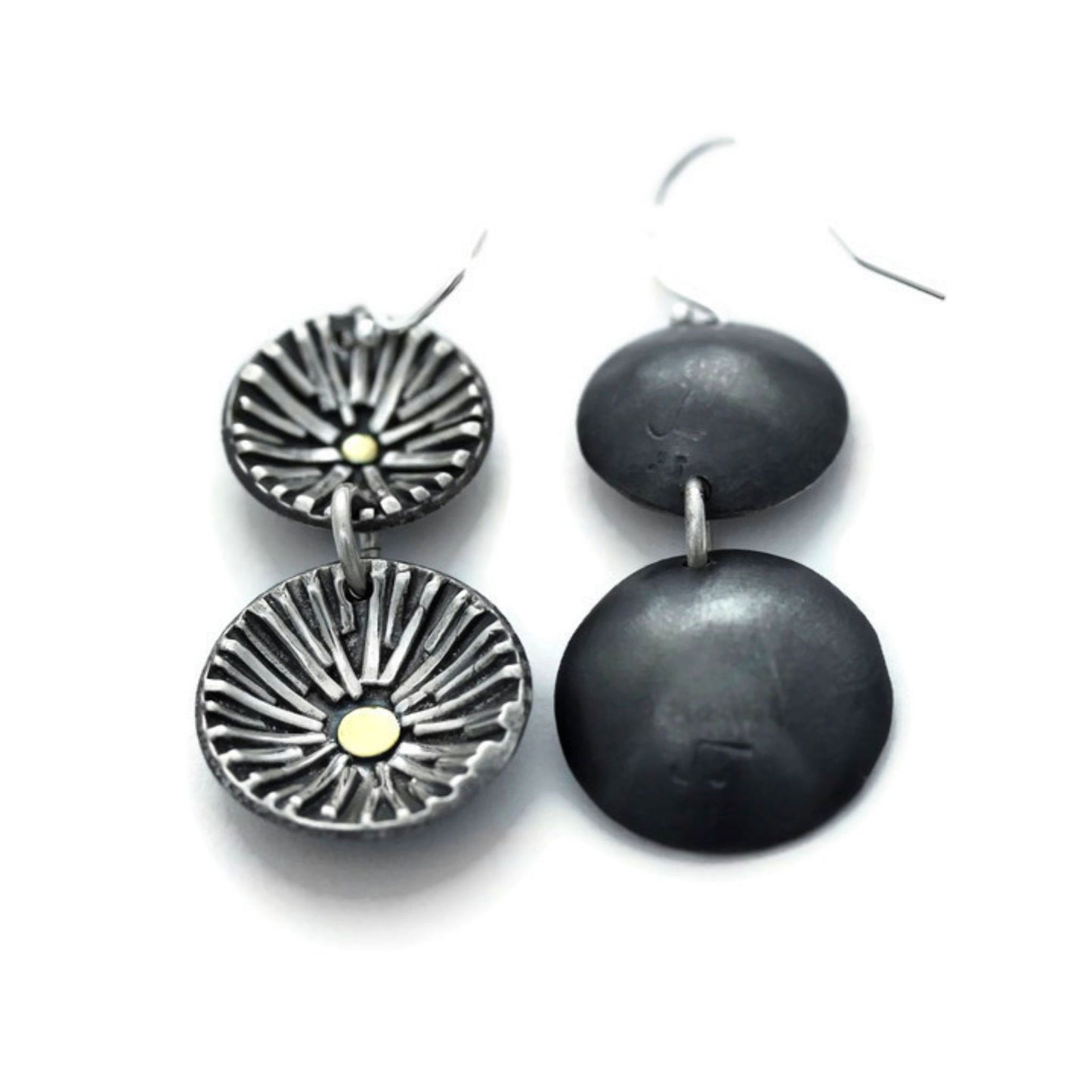 Silver double sun earrings front and back by Jen Lesea Designs
